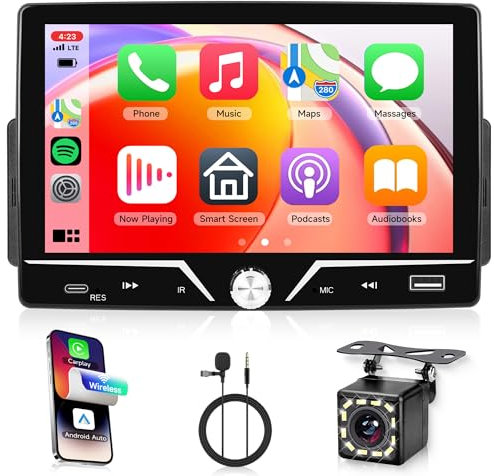 Carplay Autoradio 1 Din mit Android Auto IOS/Android Mirror Link Bluetooth Freisprecheinrichtung 7 Zoll Touchscreen Autoradio mit Bluetooth FM Radio USB/Type C/EQ Lenkradsteuerung Rückfahrkamera