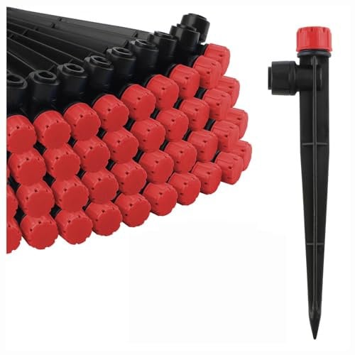 Kalolary Drip Irrigation Emitters - Quick Connect Adjustable 360 Degree Water Flow Drippers Emitters for 1/4 Tubing, Garden Irrigation Drippers for House Garden Flower (8 Holes-50P, Red)