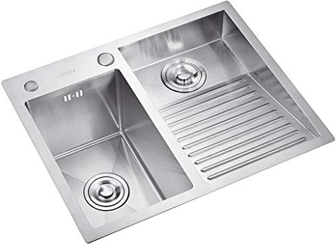 SaryEdge Küche Haushalt Edelstahl Einbau Bad Wäscherei Reinigungsbecken mit Wippe(A. Linkes Waschbecken - 70 cm