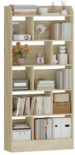 Hzuaneri Bücherschrank, Bücherregal, mit 6 Fächern, Aufbewahrungsregal, Standregal, für Wohnzimmer, Büro, Schlafzimmer, 24 x 80 x 170 cm, Eichenbeige BC22816X