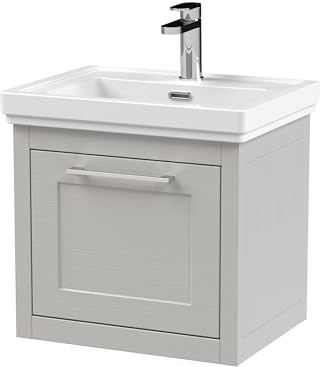 Balterley Vanity Unit with Basin Wall Hung, Single Drawer Soft Close with 1 Tap Hole Rectangular Sink and Handle, Bathroom Vanity Units, Traditional Sink Cabinet - 531 x 406 x 515mm (Grey)
