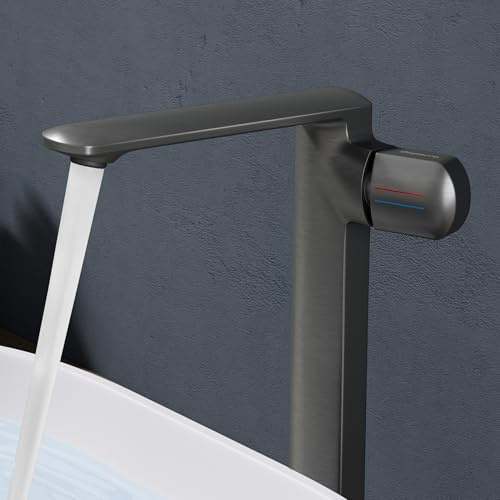 doporro Wasserhahn Bad Grau, Waschtischarmatur Hoch 259 mm Auslaufhöhe | Waschbecken Armaturen mit Vollmessing-Körper, Mischbatterie im modernen Design, Armatur Badezimmer 1180H