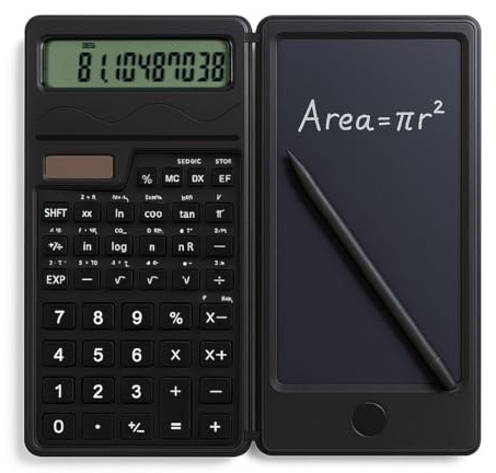 Scientific Calculator with Writing Tablet, 10-Digit Dual Function Calculator with LCD Writing Pad & Stylus, Professional Desk Calculator for Students, Teachers, Office & Engineers