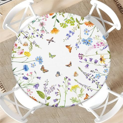 Tischdecke Outdoor wetterfest 60 Zoll (150cm) - Runde Tischdecke mit Gummizug aus Polyester für Küche, Esszimmer, Party & Alltag - Pflegeleicht & Dekorativ