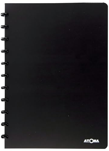 Atoma - Ringbuch A4 - 72 abtrennbare Blätter (144 Seiten) mit Rand - Deckblatt aus recyceltem Polypropylen (Schwarz - Raster 5x5mm)