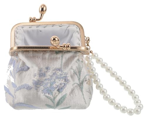 Pochette Bijoux en Brocart Fleuri, Fermoir Kiss Lock, Femme Élégante | Rangement Compact pour Cartes et Petits Bijoux, Brocart Brodé Floral, Usage Mariage ou Déplacement Quotidien