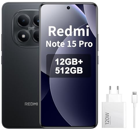 XIAOMI REDMI Note 15 Pro 4G, Smartphone 12 GB + 512 GB, 6500 mAh Langer Akku, 200 MP Kamera, wasserdicht IP65, 6,77 Zoll AMOLED FHD+ Display, Schwarz, Included 120W HyperCharge Combo