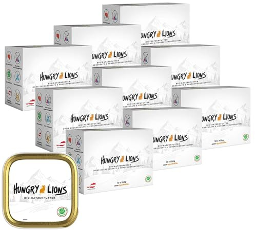 Hungry Lions Bio Katzenfutter nass – Katzenfutter nass ohne Zucker und Getreide – Katzenfutter mit hohem Fleischanteil von 94% – Natürliches Katzenfutter - Hergestellt in Österreich (90x100g)