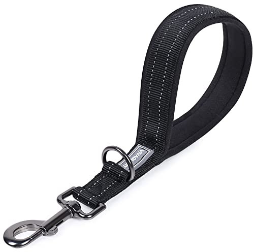 VIVAGLORY Kurzführer Hund Hundeleine Kurz Kurze Leine Hund Nylonleine Hundeleine Mittelgroße Große Hunde Kurzführer Hund Metallclip Hundeleine mit Kurzführer, 32 cm Länge 2,5 cm Breite, Schwarz