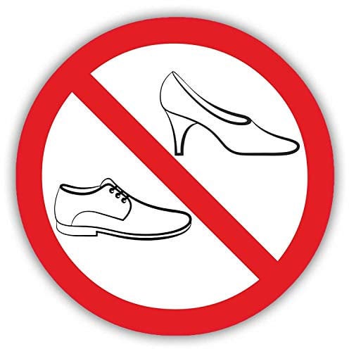 iSecur Verbots-Aufkleber Schuhe verboten I rund Ø 15 cm I Betreten der Fläche mit Schuhen nicht gestattet I Straßen-Schuh-Verbot I hin293