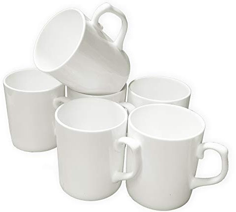 Coralgraph Inc Set of 6 Topaz Fine Bone China Mugs Gift Boxed Glossy White Cups