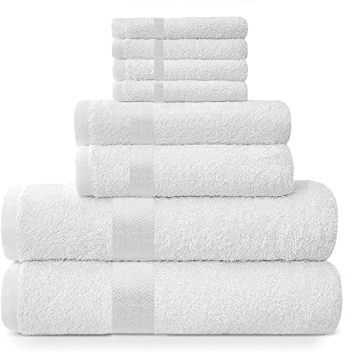 Midland Bedding 8 Piece Bale Towel Set, Cotton Towels Set - 4 Wash Cloths/Face Towels, 2 Bath Towels and 2 Hand Towels for Bathroom. 400 GSM Thread Count (White)