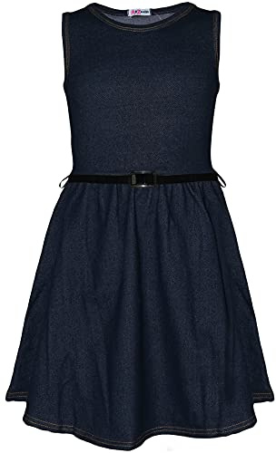 A2Z 4 Kids Girls Summer Fashion Party Dance Stretchy Jeans Tees Tops - Skater Sleeveless Denim Blue._9-10