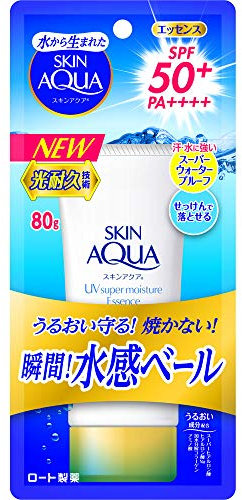 SKIN AQUA UV Super Moisture Essence Essence UV-Sonnenschutz, parfümfrei, 80 g, LSF50+/PA++++, enthält einen UV-Absorber, der nicht anfällig für UV-Schäden ist und sich nicht leicht verschlechtert.