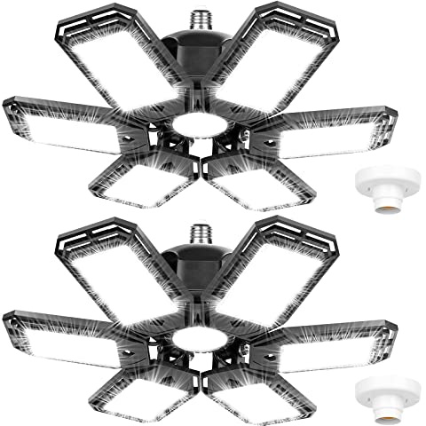 Luyata 2 Pack LED Garage Lights 200W Deformable 20000LM Close to Ceiling Light Fixtures 6500K Ultra Bright LED Shop Light with 6 Adjustable Panels for Work Shop Warehouse Attic
