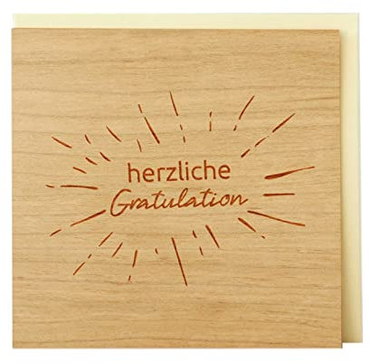 Holzgrusskarten Original Herzliche Gratulation - 100% Made in Austria, besteht aus Kirschholz - geeignet als Karte zum Geburtstag bzw. Birthday, Geburtstagskarte, Geburtstagsgeschenk uvm.