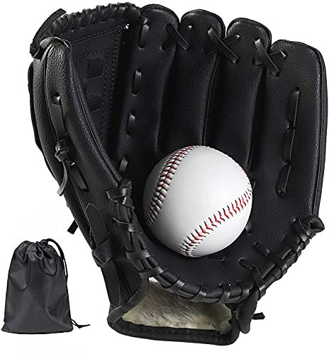 LeapBeast Baseball Handschuhe, Softball Handschuhe mit 1 Ball, Baseball Training Wettbewerb Handschuh Verdicken Dauerhaft Softballhandschuhe für Kinder Erwachsene (Schwarz, 12,5 Zoll)