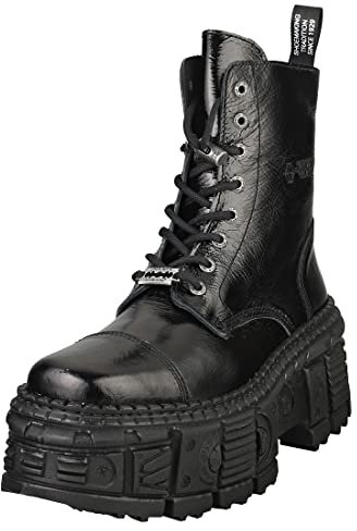 NEW ROCK Stivali donna suola TANK colore nero vernice Woman Black Boots M.WALL126-S2, Nero , 43 EU