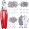 Keadic K879 242 Pcs 3/4 inch 1/2 inch 3/8 inch Galvanized Hog Rings with Straight Hog Ring Pliers, Professional Upholstery Installation Kit with Protective Gloves, Bungee Shock, Meat & Sausage Casings