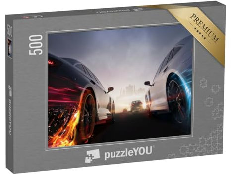 puzzleYOU: Puzzle 500 Teile „Straßenrennen Kopf an Kopf: 3D-Simulation“ – aus der Puzzle-Kollektion Autos