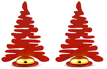Alessi Set bestehend aus Zwei Tischkartenhaltern aus Stahl, epoxidharzlackiert, rot mit Magnet aus Porzellan, Harz