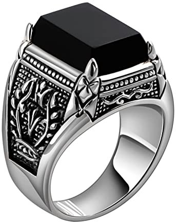Gualiy Hochzeit Ringe Silber 925, Herrenring Siegelring, S925 Silber Retro Schwarz Achat mit Filigran Vertrauensring Silber Ringgröße 68 (21.6)