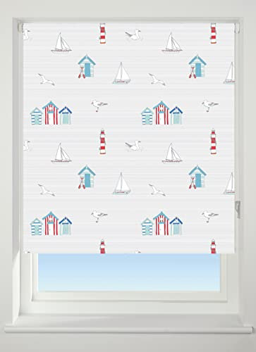 Beach Huts and Boats Blackout Roller blind, (90 cm)