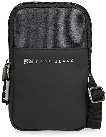 Pepe Jeans Jarvis Bandolera Porta Móvil Negro 10,5x18x2 cms Poliéster con detalles en Piel Sintética