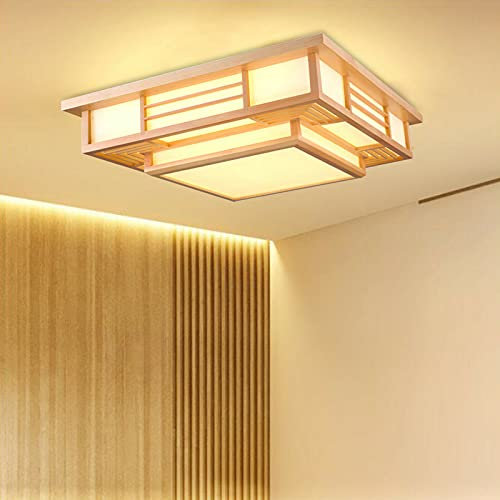 RibasuBB LED Holz Deckenlampe Fernbedienung Japanische Dimmbar Deckenleuchte Wohnzimmer, 3 Farben einstellbar, Weiß/Warmweiß/neutrale Farbe, Wohnzimmer, Schlafzimmer, Gang