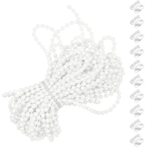 Bailinks Rollo-Schnur, 10 m Kunststoff-Rollo-Perlenkette für Rollos, vertikal, mit 10 Verbindungsstücken, Schnur für Rollos, Ersatzreparaturbeschläge (weiß)