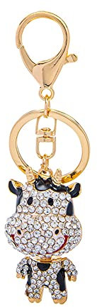 ARFUKA Schlüsselanhänger Edelstahl Tier Kuh Anhänger Autoschlüsselanhänger Männer Frauen Strass Kristall Schlüsselringe Schlüsselbund Tasche Anhänger Keychain