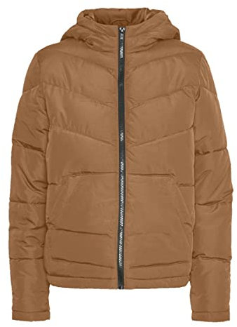 Noisy May Damen Puffer Jacke | Warme Stepp Winter Jacket mit Kapuze | Wattierter Blouson NMDALCON, Farben:Braun, Größe:34