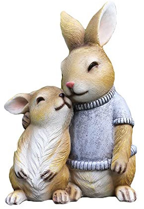 Gartenzwerge für Außen Mutter Hasen und Baby Kaninchen Figuren Tierfigur Gartenstatuen Harz Gartendeko Wichtel für Rasen Terrasse Hof Ostergeschenke