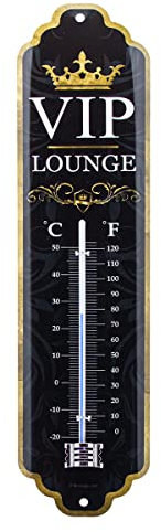 Nostalgic-Art Thermomètre analogique, VIP Lounge – Idée de cadeau pour gamers, en métal, Design vintage pour la décoration, 7 x 28 cm