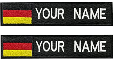 2pcs anpassbarer Name Patches mit Hakenverschluss, Personalisierte taktische Moral bestickte Namen Bänder mit Deutschland Flagge Patch für Hütekappen (A-Black)