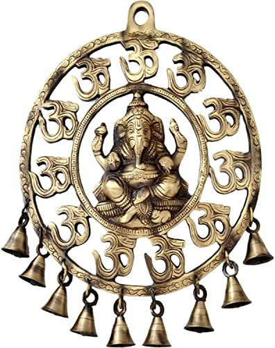 Ganesha Wandbehang Messing Traumfänger Ganesh mit spirituellem Om & Glocken Wandskulptur Antike Dekor Indische Nepali HinduGanpati für Home Office Eingang Dekoration und Geschenk Handgefertigt in