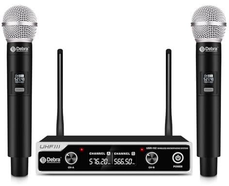 D Debra UHF UBR-102 microfono senza fili con doppio microfono cordless portatile, portata 80m, anti-rumore, per chiesa, riunioni, karaoke, matrimoni (2 microfono portatile)