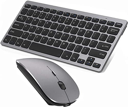 Bluetooth Keyboard & Mouse Combo Slim for iPad, Android, PC, iPhone, Windows 10 11 Wireless Desktop Keyboard and Mouse (iPad iOS 13 and Above) Gray