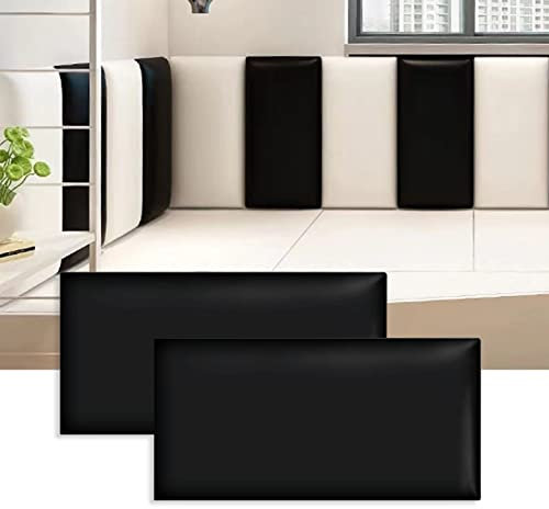 Windplusya 3D Kids Anti-collision Wall Stickers, Thicken Tatami Nursery Peel and Stick Headboard, Upholstered Wall Panels for Bedroom Dojo Play Room (Black, 2pack)