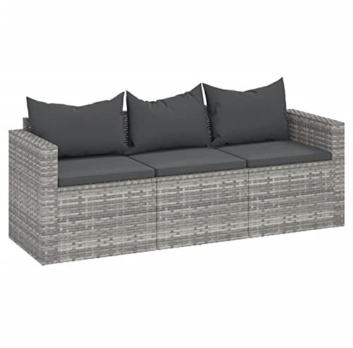 Tidyard Gartensofa 3 Sitzer Rattan, Modular Sofa, Rattansofa, Gartenlounge, Gartenmöbel Poly Rattan Grau