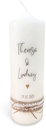 Personalisierte Hochzeitskerze Franziska mit Name & Datum | Traukerze modern & schlicht perfektes Hochzeitsgeschenk Gastgeschenk Diamanten, Goldene Hochzeit Stumpenkerze 25/8cm