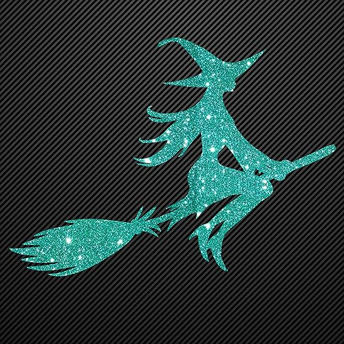 Glitzerdeals Bügelbild mit Glitzer-Motiv Hexe auf Besen 16 Farben jade Aufbügler für Textilien Karneval Kostüm Hexe Bügelflicken Hexenmotiv Fasching Patch zum Aufbügeln