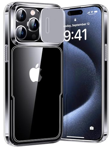 Humixx für iPhone 15 Pro Hülle Crystal Clear mit Kameraabdeckung, [Keine Magnetische Adsorption][Fallschutz in Militärqualität] Stoßfeste Stoßstange Mit Airbag iPhone 15 Pro Case 6,1 – Klar