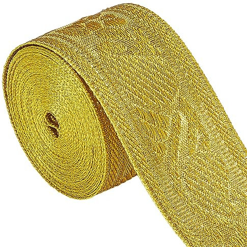 GORGECRAFT 5 yarda 42mm Oro Metálico Jacquard Ribete Vintage Floral Bordado Doble Cara Tejido Cinta Brillo DIY Artesanía Adorno para Envolver Regalos Ramo Costura Boda Ropa Hecha A Mano