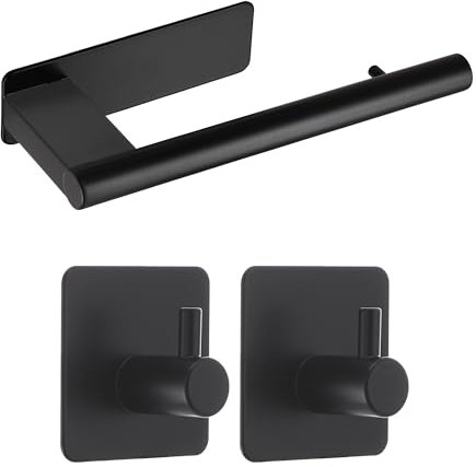 OETAMS Toilettenpapierhalter Ohne Bohren mit 2 Stück Klebehaken, Selbstklebender Klopapierhalter 304 Edelstahl Klorollenhalter, WC Papier Halterung Schwarz Matt für Bad und Küche,Toilet