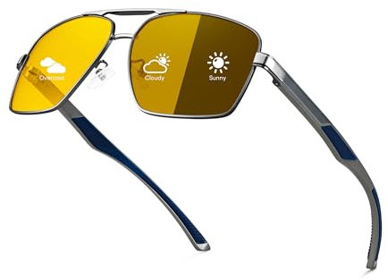 FEISEDY Polarisierte Sonnenbrille Herren Photochromatisch Nachtsichtbrille UV400 Schutz Fahrradbrille Selbsttönend Autofahrer mit Al-Mg Metallrahmen B4144