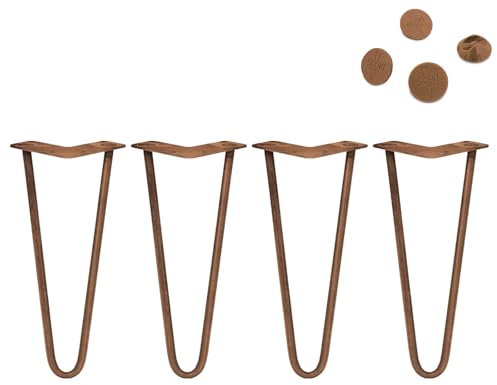 Monster Shop 4Pcs Hairpin Table Legs Heavy-Duty Industrial DIY Furniture Steel Sturdy Metal with Free Protector Feet and Screw Pack Antique Copper 2 Prong Rods 12 Inch Height 12mm Thickness…