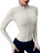 Rapbin Sport Langarmshirt Damen Yoga Gym Top Laufshirt Langarm Laufjacke Trainingsjacke Outdoorjacke mit Daumenloch Leichte Workout Sportjacke Elfenbeingrau L