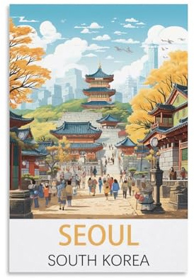 Seoul Südkorea Vintage Reiseposter 20 x 30 cm Poster Dekor Malerei Leinwand Wandkunst Wohnzimmer Poster Schlafzimmer