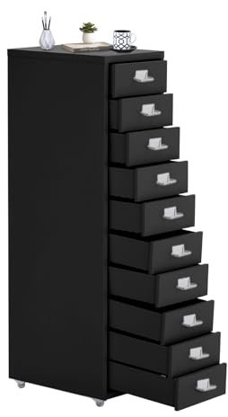 BTGGG Heavy Duty Filing Cabinet with 10 Drawer, Metal Mobile Large Storage File Cupboard Cabinet Drawer for Office Study Home Furniture, 28 x 41 x 109.5 cm, Black